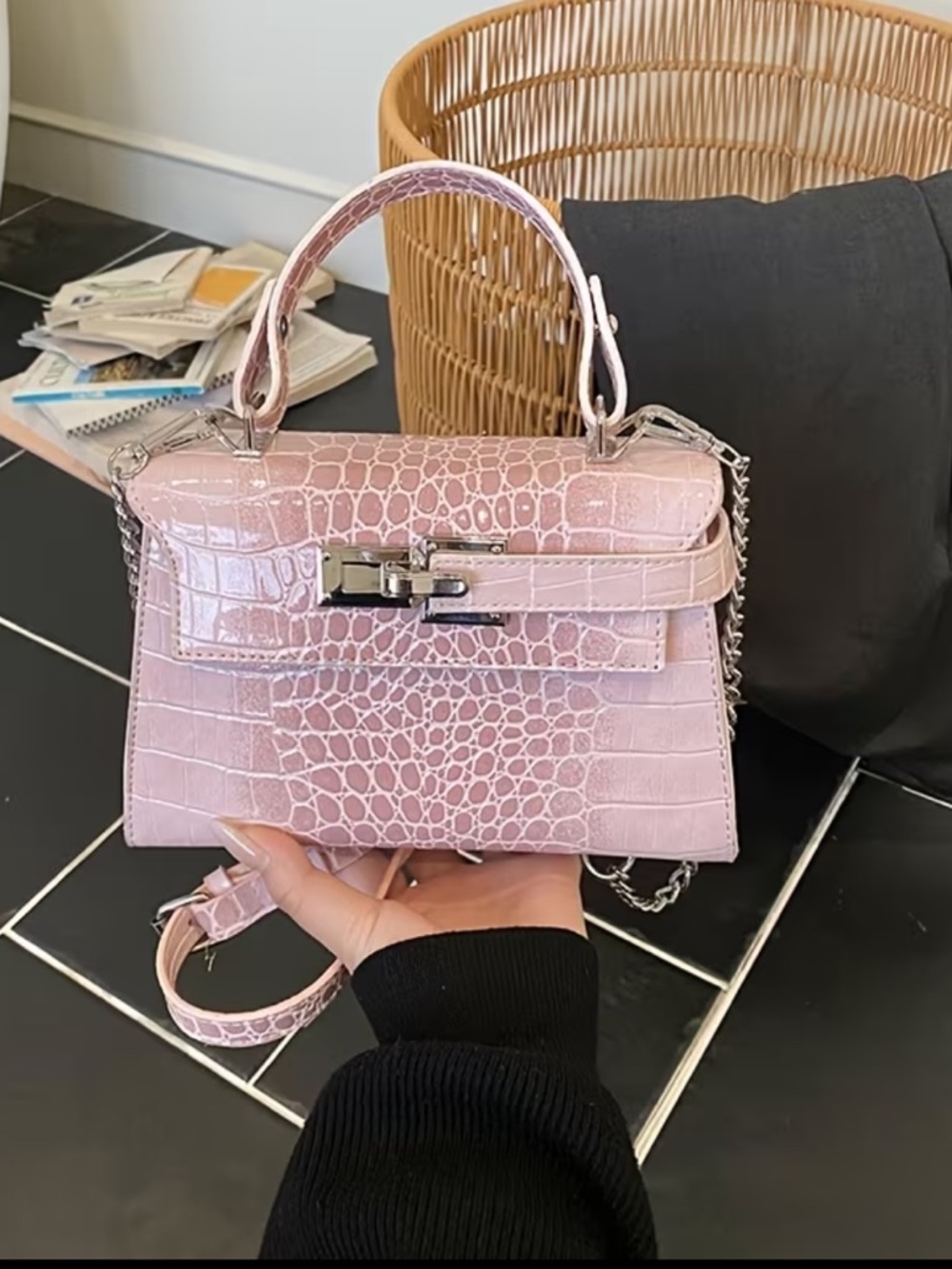 Affordable Fashion Finds Croc-Embossed Satchel in Light Pink